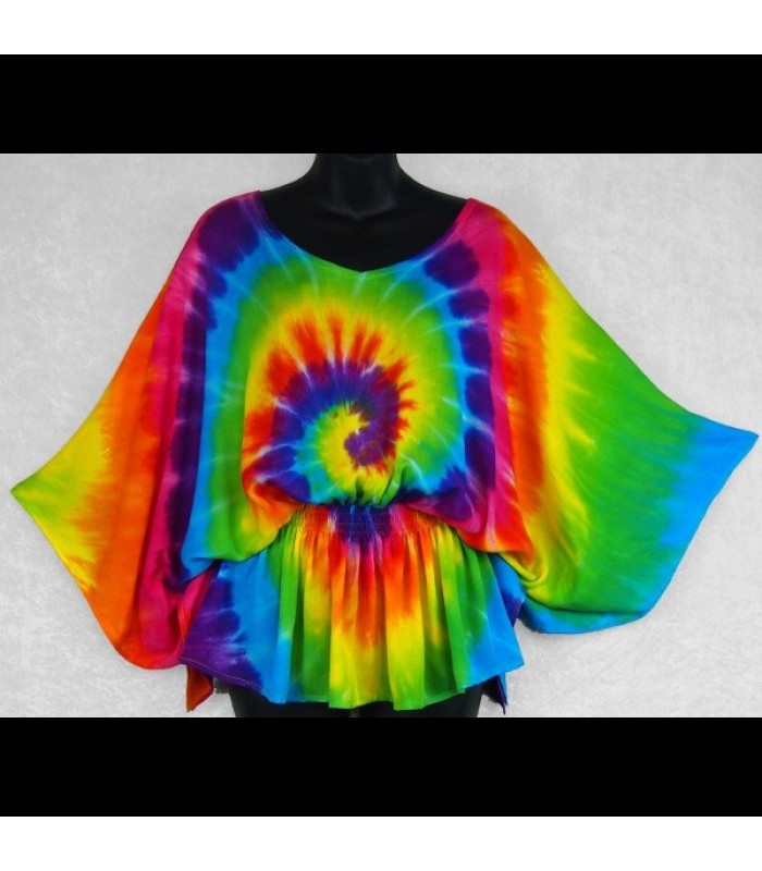 Rainbow Spiral Tie-Dye Butterfly Poncho Top